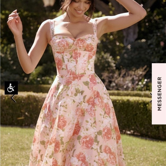 COPY - House of CB XS Rosalee Corset Dress Bigger cup size Peach Poppy print B… - Picture 2 of 5